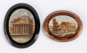 19th Century Italian Grand Tour micro mosaic panels, the first with the Pantheon, 35mm diameter