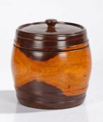 Large Lignum Vitae turned barrel, with a finial topped circular lid above the barrel body, 17cm