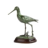 Patricia Northcroft (Contemporary), wading bird, green patinated bronze, signed to base, 14cm high