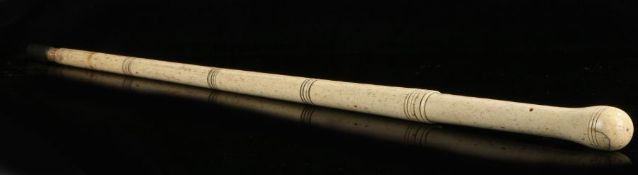 George III whalebone walking stick, circa 1800, the knobbed top above a ring turned tapering