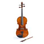Mittenwald type violin, 4/4 full size, two piece back, within a fitted case and two bows, together