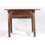 19th Century beech and chestnut side table, the rectangular top above a single frieze drawer and
