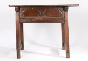 19th Century beech and chestnut side table, the rectangular top above a single frieze drawer and