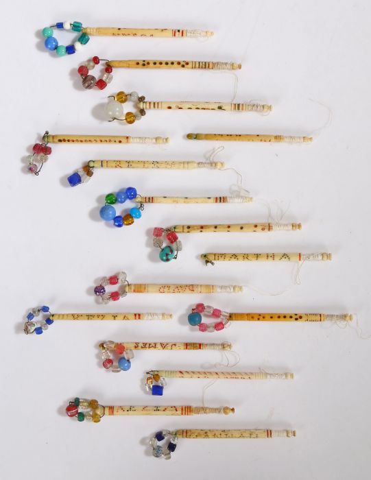 Bone lace bobbins, with dot inscriptions comprising Lydia, Joel, James, Edith, Martha, Ann x 2, - Image 2 of 2