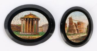 19th Century Italian Grand Tour micro mosaic panels, the first with Temple of Vesta 45mm diameter,