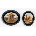 19th Century Italian Grand Tour micro mosaic panels, the first with Temple of Vesta 45mm diameter,