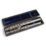 A 19th Century silvered and engraved flute by Rudall, Rose and Carte, engraved Council & Prize
