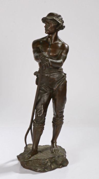 Charles Octave Levy (1820-1899), "Faneur", bronze sculpture depicting a man leaning on his - Image 2 of 2