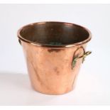 19th Century copper and brass bucket, the tapering copper body with brass handles, 22cm high, 29cm