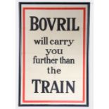 Bovril Poster, Bovril will Carry you further than the Train, printed in red and black, 60cm x 91cm