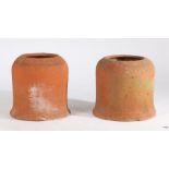 Near pair of terracotta Rhubarb forcers, circular form, 37cm high, (2)