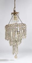 Gilt metal and cut glass basket chandelier, of small proportions, the drop basket formed by glass