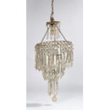 Gilt metal and cut glass basket chandelier, of small proportions, the drop basket formed by glass