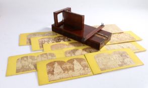 Unusual 19th Century traveling Stereoscopic viewer, the rectangular mahogany case opening on a hinge
