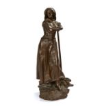 Henri Godet (1863-1937), "Glaneuse", bronze sculpture depicting a lady leaning on her rake, titled