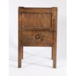 George III mahogany pot cupboard, the gallery top above a tambour slide front and faux drawer with