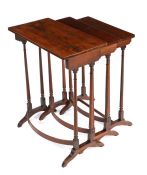 19th century rosewood nest of three graduating occasional tables, the rectangular top raised on