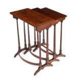 19th century rosewood nest of three graduating occasional tables, the rectangular top raised on