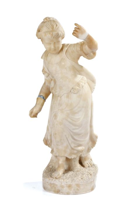 19th Century marble figure, of a standing young girl with her hand raised above a corset and