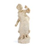 19th Century marble figure, of a standing young girl with her hand raised above a corset and