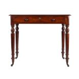 Victorian mahogany writing table, the rectangular top above a frieze drawer and turned tapering legs