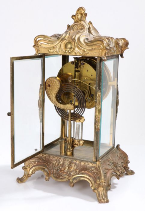 Ansonia gilt metal four glass mantel clock, circa 1900, having scrolling swags and scallop design - Image 2 of 4