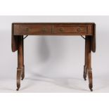 Regency mahogany sofa table, the rectangular top with drop flaps above a pair of frieze drawers