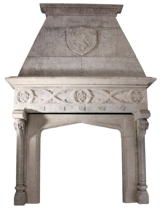 16th Century style stone fire surround, with an heraldic crest showing a rampart lion and two roses, - Image 2 of 2