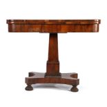 William IV rosewood card table, in the manner of Gillows of Lancaster, the hinged crossbanded