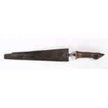 19th Century butchers saw, the carved handle to form of cloven hoof above a brass collar and