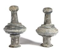 Pair of 19th Century lead gate post finials, wide wide collars and shaped stems, 60cm high