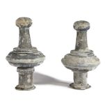 Pair of 19th Century lead gate post finials, wide wide collars and shaped stems, 60cm high