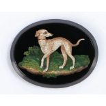 19th Century Italian Micro Mosaic panel, of a dog standing with the paw raised, 42mm diameter