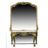 An impressive 19th Century mirror backed parcel gilt console table, the large overmantle mirror