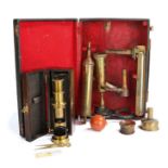 An Italian Ebullioscope, in brass and iron, stamped APP ENOL PREC INC BULLION MILANO, cased,