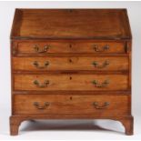 George III mahogany bureau, the rectangular top above a sloping fall enclosing a series of small