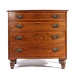 Regency mahogany and rosewood banded bowfront chest of drawers, the crossbanded top above four