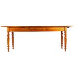 19th Century cherry wood refectory table, the four plank top above a single drawer to one end and