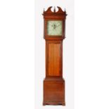 Victorian oak and mahogany crossbanded 30 hour longcase clock, the broken arch pediment with brass