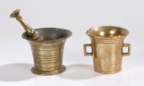 18th Century brass pestle and mortar, brass twin handled mortar (3)