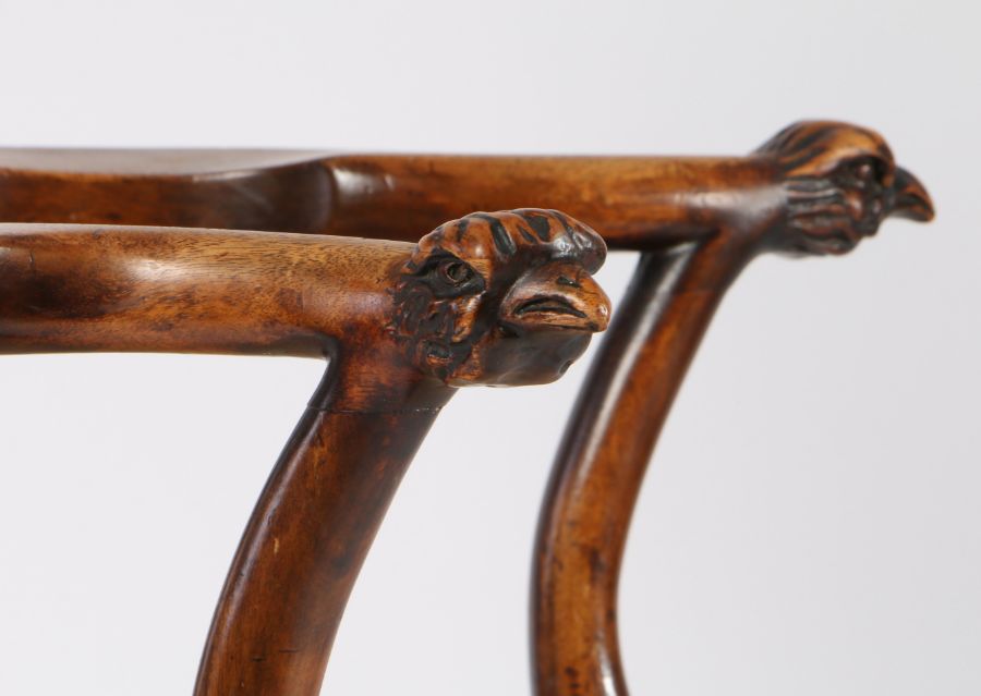 George III style mahogany armchair, the arched and scroll top rail above a wide splat and drop in - Image 3 of 3