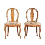 Pair of 19th Century Dutch marquetry inlaid chairs, the oval backs and shaped splats with foliate