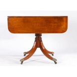Regency mahogany drop leaf table, the rectangular with brass stringing above a single frieze