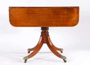 Regency mahogany drop leaf table, the rectangular with brass stringing above a single frieze