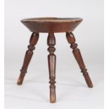 George III fruitwood stool, the circular dish tapering top above three baluster turned legs, 32cm