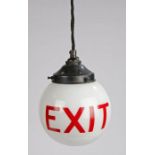 Unusually small 1950's opaline glass exit globe, with red lettering, 15cm diameter