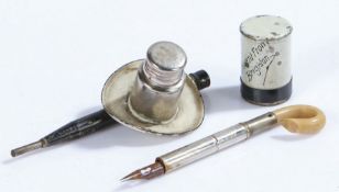 Novelty travelling inkwell and pen, modelled as a white top hat inscribed "A PRESENT FROM BRIGHTON",