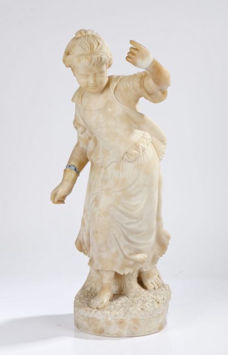 19th Century marble figure, of a standing young girl with her hand raised above a corset and - Image 2 of 2