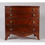 Regency mahogany bowfront chest of drawers, the top with a crossbanded edge above four long