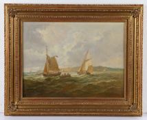 Manner of James Webb (British, 1825-1895) Fishing boats in choppy waters, bearing signature (